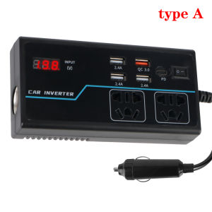 8 Ports Sockets DC 12V/24V to AC 110V/220V Converter Power Adapter USB/PD/Type-C Chargers Car Inverter Overload Protection 200W