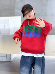 เสื้อกันหนาวเด็กโต พิมพ์จดหมายแฟชั่น เสื้อสวมหัวกันความร้อนแขนยาวผ้าฟลีซสำหรับเด็กโต 23726