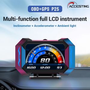 P25 NEW Car OBD OBD2 Meter Digital Scanner Alarm Speed Gauge display Hud Water temp RPM turbo boost