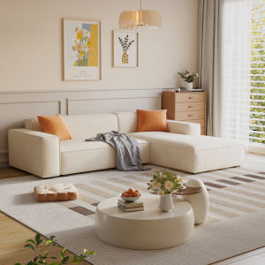 Cream L-shaped Corner Small Apartment Modern Fabric Sofa