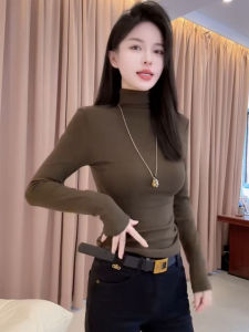 Korean Style Slim Fit Long Sleeve T-Shirt Womens High Collar Base Shirt Trendy Base Layer Top for Autumn 2025