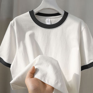 round Neck Short Sleeve T-Shirt Men 2024 Summer New Arrival Heavy Weight Pure Cotton Ringer Loose and Simple Top Clothes
