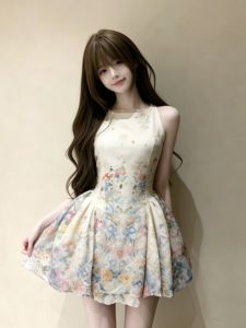 CHANGTONG | Floral A-Line Halter Neck Dress