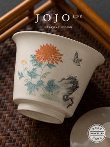 Handmade Ceramic Tea Bowl Cover Vintage Ash JOJOS L PD.powder Home Use Tea Ceremony Porcelain Soup Bowl for Serving Tea