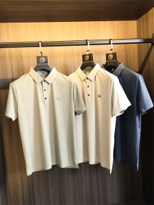 Ice Silk Treebark Texture 2025 Summer Mens High End Seamless Taped Collar Short Sleeve Polo Shirt T-Shirt Fashion Urban Youth Daily Wear