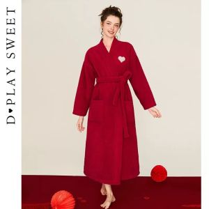 Warm Plush Heart Embellished Coral Fleece Robe Set