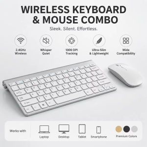 2.4G Wireless Ultra-Slim Silent Click Keyboard and Mouse Combo Office Lightweight Keyboard Set For PC Computer Laptop Tablet