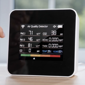 Meterk 14-in-1 Indoor Air Quality Monitor Tuya WiFi Air Quality Detector Detects CO₂ CO TVOC HCHO Temperature and Humidity PM2.5 PM1.0 PM10 2.8inch TFT Color Display Support Cellphone APP Control with Time Date Alarm Timer and Stopwatch Timer Function