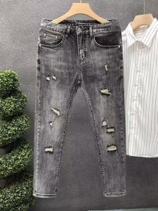 กางเกงยีนส์ทรงเข้ารูปสำหรับผู้ชาย ทรงหลวม ขาตรง กางเกงขายาว สไตล์ย้อนยุค สีเทาบุหรี่ กางเกงยีนส์ลำลอง