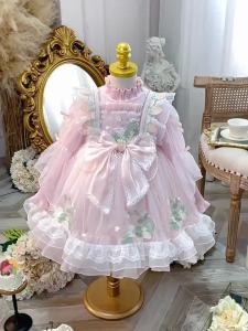 Váy Công Chúa Bé Gái Lolita Váy Liền Màu Hồng Cho Bé Gái Thu Đông Váy Dệt Kim Cổ Cao Nửa Trẻ Em Trang Phục Mùa Đông Lót Nhung