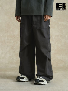กางเกงขายาวทรงหลวมสไตล์ลำลอง BONELESS Pure Cotton Drawstring Wide Leg Pants Straight Cut Casual Trousers for Youth