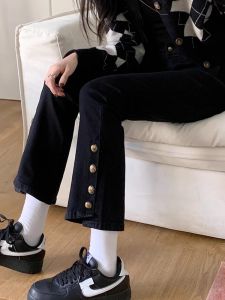 High Waist Flared Jeans Womens plus Size Elastic Slimming Nine Point Pants Straight Leg Cotton Stretch Denim Bootcut Trousers