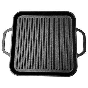 [Ueb Wholesale Center] 11in Iron Grill Plate Reversible Skillet Square Flat Pan for Gas Stovetop Oven Or Open Fire for Camping Roasting