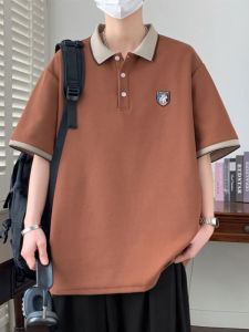 Casual Short Sleeve Polo Shirt for Men Summer Versatile Youthful Campus Style Big Size Trendy T-Shirt Standard Fit Polyester Fiber