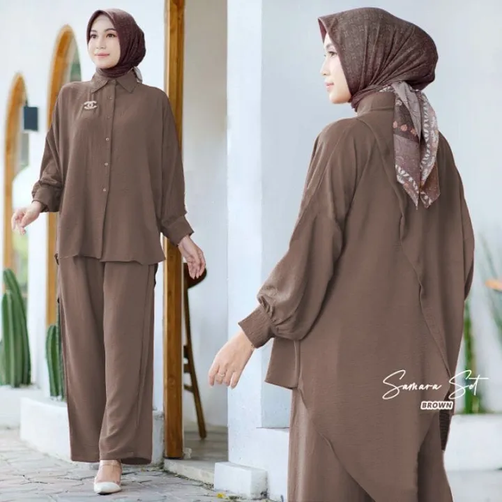 Berta Big Set Setelan Bahan Crinkle Aplikasi Sublim Fashion Set