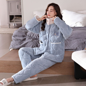 MiiOW | ชุดนอนขนแกะคอตตอนหนาสำหรับผู้หญิงในฤดูหนาว ชุดอยู่บ้าน ชุดนอนแบบสวมหัว ปกตัว สไตล์ลำลอง แขนยาว ปกตัว ชุดนอนฤดูหนาว