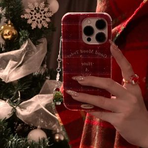 Christmas Red Plaid Atmosphere Phone Case for  16Promax Creative Girls Heart Anti-Fall Small Shell Soft TPU Protection