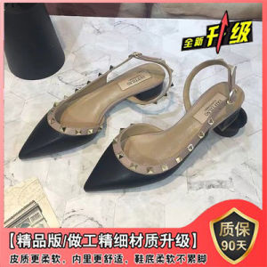 Summer 2025 New Style Rivet Buckle mid Heel Head Cover Thick Heel Sandal Women Outdoor Wear Sweet Style Low Help PU Material