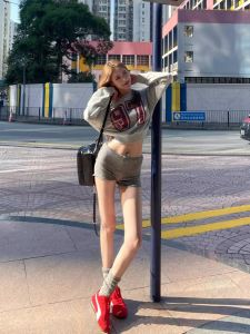 High Waist Knitted Short Pants for Women Casual Slimming Base Layer Pants Outwear Grey Color Commute Style Regular Thickness