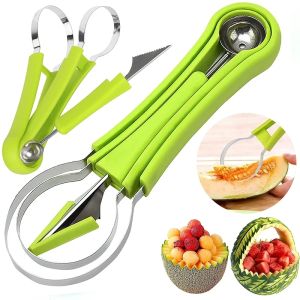 [Mới] Bộ bóng đào Đĩa trái cây 3 trong 1 đa năng bằng thép không gỉ Kẹp cắt trái cây dụng cụ nhà bếp máy cắt và khắc trái cây tự làm