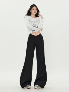 MNVZ High Waist Flared Trousers Womens Casual American Design Slimming Long Leggings Black Wide Leg Pants Autumn Fashion