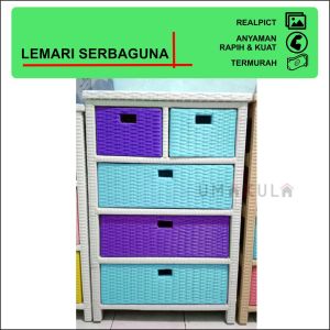 GARANSI 100% LEMARI ROTAN SINTETIS RAK 5 STANDART WARNA WARNI DVD / BUFFET TV / MEJA TV  Termurah / Rak Buffet Rattan 2 Susun Samping / Tempat TV dan DVD Rottan Minimalis P 60 X L 37 X T 90