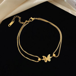 Non-Fading Butterfly Pearl Titanium Steel Womens Ankle Bracelet High-End Sensation Trendy Design Luxury Feel Foot Chain Ring