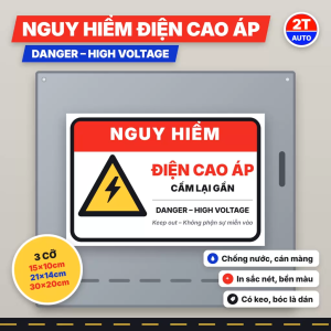 Tem Cảnh Báo Nguy Hiểm Điện Cao Áp High Voltage Decal Biển Báo Dán Tủ Điện Trạm Biến Áp Song Ngữ Chống Nước