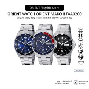 Đồng hồ cơ Orient Mako FAA0200 nam thiết kế thể thao chuyên bơi lặn chống nước 20 ATM kim dạ quang vòng Benzel bấm giờ máy Automatic dự trữ năng lượng 40h tích cót tự động và lên cót tay dây thép đeo tay cao cấp chính hãng