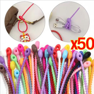 50Pcs Multicolor Silicone Cable Ties Reusable Adjustable Wire Organizer Straps for Home Office Storage Cord Management Holders