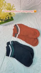 FSKS67 Kaos Kaki Pria Wanita Simple Polos Garis Kaos Kaki Pendek Warna Netral Garis