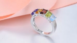 Lohaspie Jewelry Genuine 3 Carats 925 Big Stone Silver Ring For Women Natural Amethyst Garnet Citrine Ring Colorful Gemstone Amethyst Ring For Women Jewelry