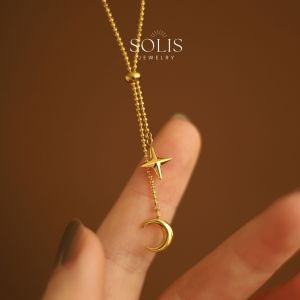 Adjustable Star Moon Tassel Pendant Chain Necklace • Waterproof Non Tarnish Jewelry • 18K Gold Plated 316L Stainless Titanium Steel Necklaces for Women NL186