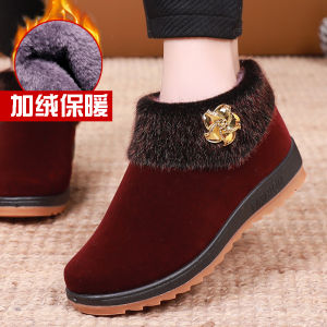 Giày Vải Bắc Kinh Cổ Điển Cho Nữ Mùa Đông Đế Mềm Chống Trượt Lót Lông Cừu Ấm Áp Giày Mẹ
