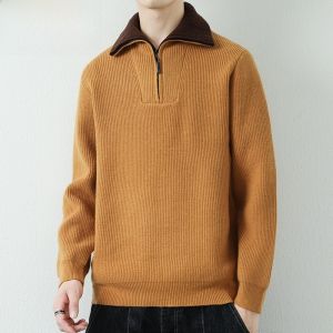 HENGYUANXIANG | Hengyuanxiang 2025 New Autumn Winter Thickened Solid Color Hooded Zipper Collar Knitted Sweater Casual Mid-aged Fashionable