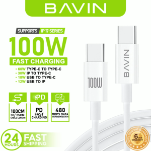 BAVIN CB274 100W PD Type-C Fast Charging Data Cable with TPU Wire for Android iPh & Laptop (Supports iPh 17 Series)