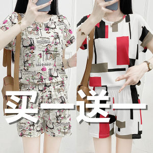 Fashionable Loose Fitting European Style Running Sports Suit for Women Cotton Printed Short Sleeve Short Pants Two-Piece Set Summer