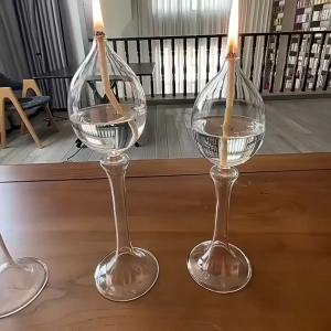 Transparent Glass Candlestick High Foot Oil Lamp Candlelight Candle Holder Rustic Wedding Party Dinner Home Table Craft Decorate