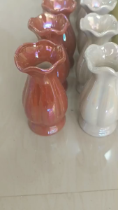 แจกันดอกไม้ปากดอกชบา เซรามิคประกายมุก (ราคาต่อ 1 ชิ้น) สูง11เซนติเมตร