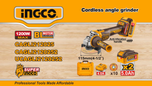 Máy mài góc pin 20V INGCO CAGLI2120232 1200W đĩa 100mm không chổi than 10 đĩa cắt kèm 2 pin 5Ah sạc nhanh