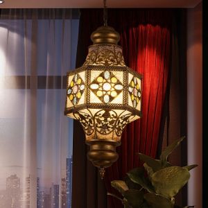 เอเชียตะวันออกเฉียงใต้ศิลปะการปั้นโคมไฟระย้าโรงแรมคาเฟ่ร้านอาหารจีนร้านอาหารเซ็นสีสันสดใสตก แต่งโคมไฟหกเหลี่ยมชาวมุสลิม