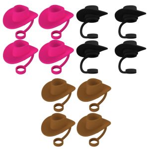 4 Pieces Straw Covers Cap Novelty Sturdy Straw Toppers Reusable Cowboy Hat Shaped for Camping Home Hiking Picnic Kitchen