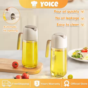 Yoice Glass Oil pot Bottle with Handle Automatic Lid Opening 500ml Large Capacity Easy to Clean Oil Pot Multifunctional Household Kitchen Oil Dispenser