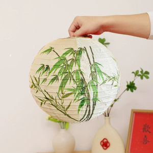 1pc 20cm/25cm/30cm Round Paper Lantern Printed with Green Bamboo Ancient Style Lantern Outdoor Decoration Mall Event Decoration