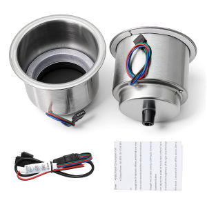 RYSJM | 12V LED Built-in Stainless Steel Cup Drink Holder 7 Light Colors Blue Light Marine Boat Truck Camper RV Drink Bottle Holder 2Pie
