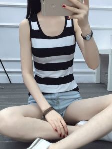 ฤดูร้อน 2024 สไตล์เกาหลี ลายทางบริสุทธิ์ ผ้าฝ้าย ไม่มีสาย ผู้หญิง เสื้อกล้าม แขนกุด เสื้อยืด หลากหลาย ชั้นฐาน อินเทรนด์ ชุด