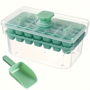 Khay Làm Đá Viên Loại Ép Hai Lớp Có Hộp Bảo Quản Làm Đá Nhanh 68 Ngăn Dụng Cụ Nhà Bếp Màu Xanh Lá Và Vàng