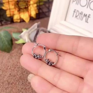 Huitan Creative Footprint Shape Black Enamel Hoop Earrings for Women Silver Color Circle Earrings Fancy Gift Teens Jewelry