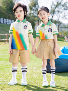 Kindergarten Graduation Uniform Summer Outfit Two-Piece Set Childrens Day Performance Clothes Primary And Middle School Students School Uniform Cotton Short Sleeve Flip Collar Regular Length
