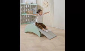 6-in-1 Kids Climbing Frame Multifunctional Kids Activity Table with Double-sided slide and PU cushion